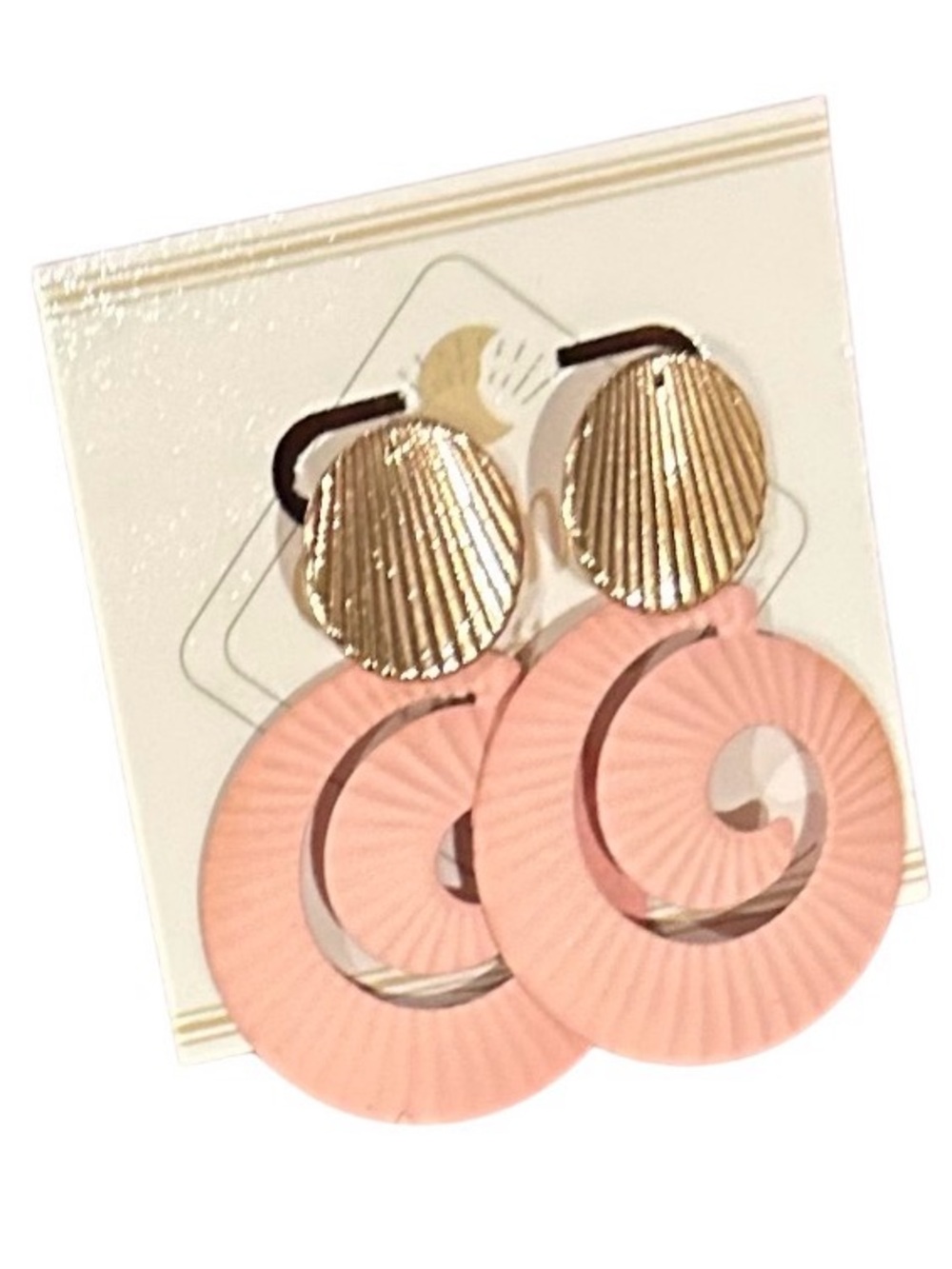 Gold Shell Top Pink Spiral Drop Earrings
